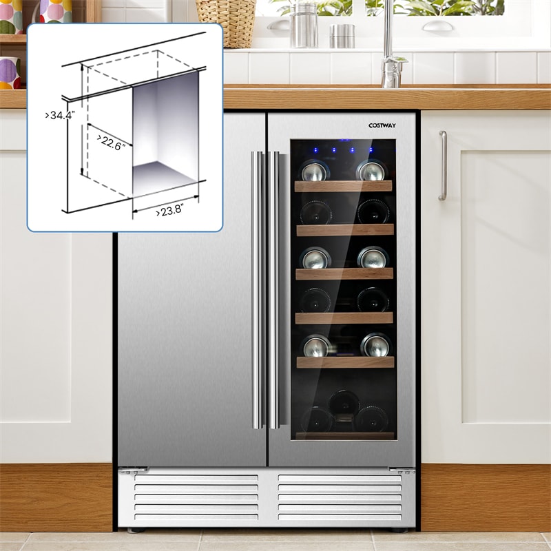 24" Dual Zone Under Counter Wine Beverage Refrigerator Cooler w/Lock, Built-in & Freestanding Wine Fridge Holds 19 Bottles & 57 Cans