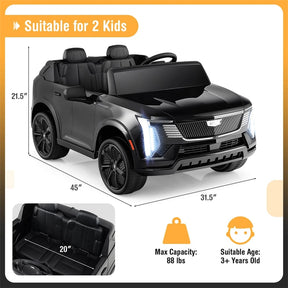 24V 2-Seater Ride-On Truck, Licensed Cadillac Kids Electric Car with Remote Control, 3 Speeds, LED Lights & Spring Suspension for Ages 3+