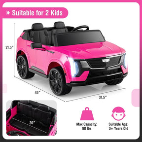 24V 2-Seater Ride-On Truck, Licensed Cadillac Kids Electric Car with Remote Control, 3 Speeds, LED Lights & Spring Suspension for Ages 3+