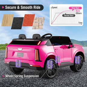24V 2-Seater Ride-On Truck, Licensed Cadillac Kids Electric Car with Remote Control, 3 Speeds, LED Lights & Spring Suspension for Ages 3+
