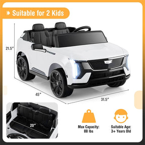 24V 2-Seater Ride-On Truck, Licensed Cadillac Kids Electric Car with Remote Control, 3 Speeds, LED Lights & Spring Suspension for Ages 3+