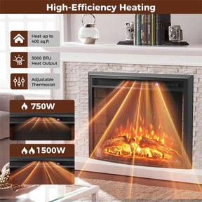 26" Curved Electric Fireplace Insert, 750W/1500W Recessed Fireplace Heater with Remote Control, Adjustable Flame & Brightness, Overheat Protection