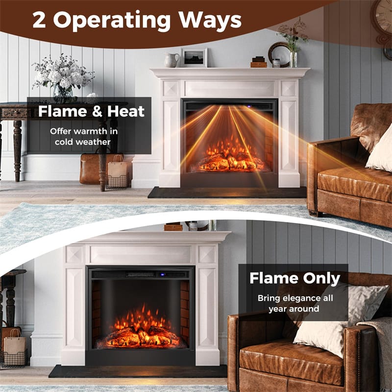 26" Curved Electric Fireplace Insert, 750W/1500W Recessed Fireplace Heater with Remote Control, Adjustable Flame & Brightness, Overheat Protection