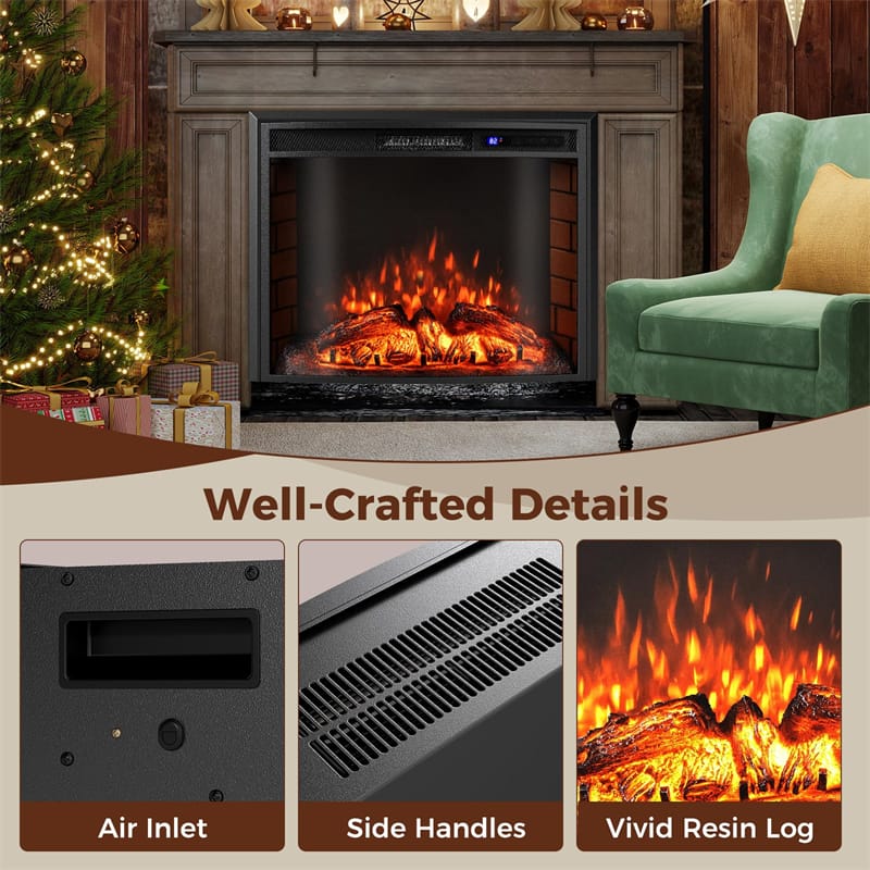 26" Curved Electric Fireplace Insert, 750W/1500W Recessed Fireplace Heater with Remote Control, Adjustable Flame & Brightness, Overheat Protection