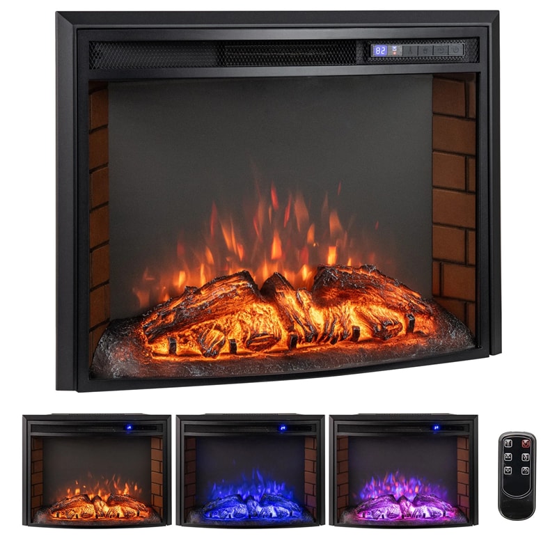 26" Curved Electric Fireplace Insert, 750W/1500W Recessed Fireplace Heater with Remote Control, Adjustable Flame & Brightness, Overheat Protection