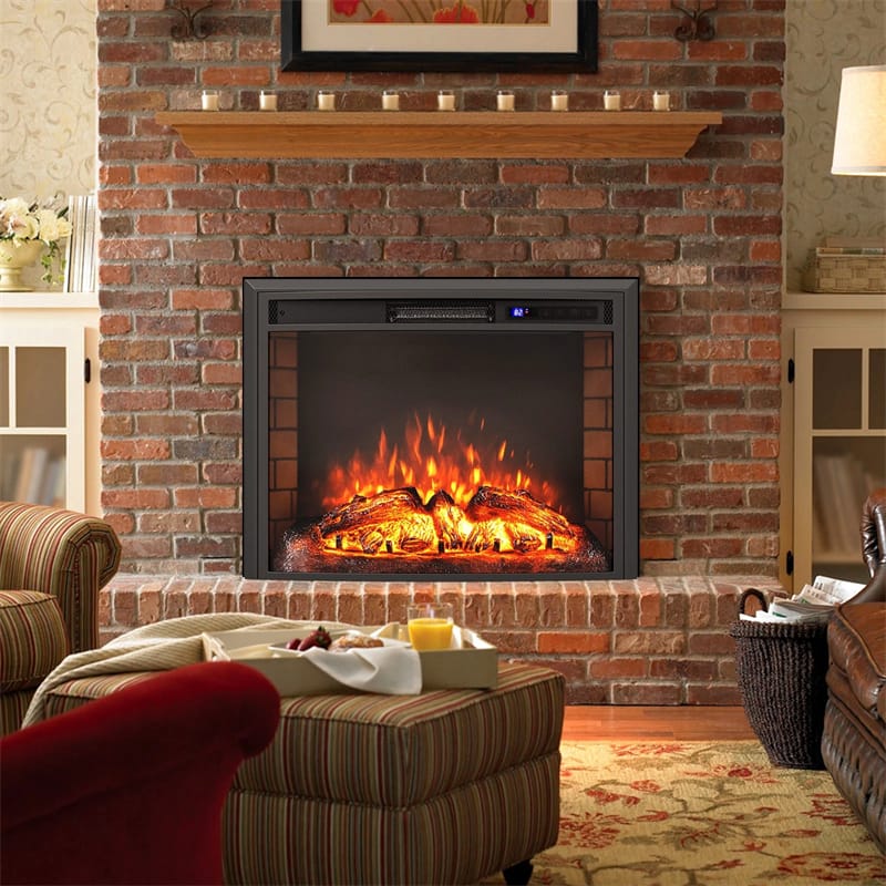 26" Curved Electric Fireplace Insert, 750W/1500W Recessed Fireplace Heater with Remote Control, Adjustable Flame & Brightness, Overheat Protection
