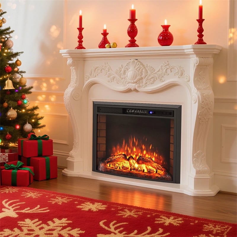 26" Curved Electric Fireplace Insert, 750W/1500W Recessed Fireplace Heater with Remote Control, Adjustable Flame & Brightness, Overheat Protection