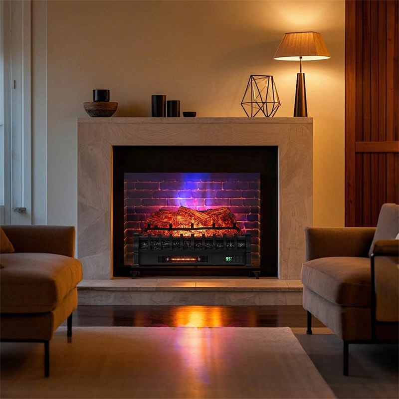 26" WiFi Electric Fireplace Insert Log Set, 1500W Infrared Quartz Heater with App/Remote Control, Realistic Sound, Adjustable Flame Colors, 8H Timer