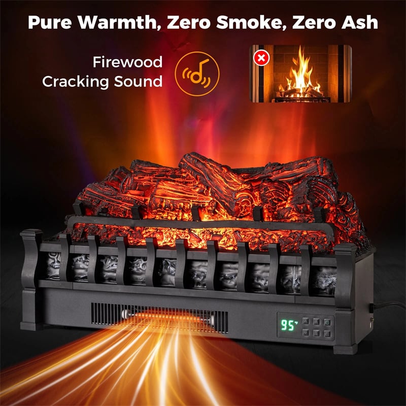 26" WiFi Electric Fireplace Insert Log Set, 1500W Infrared Quartz Heater with App/Remote Control, Realistic Sound, Adjustable Flame Colors, 8H Timer