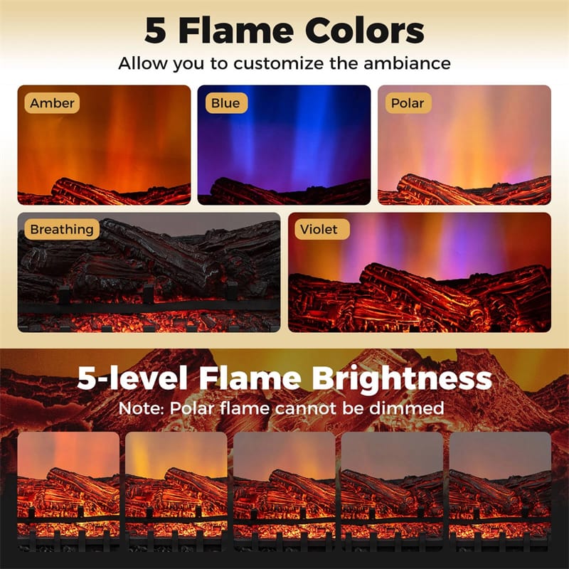 26" WiFi Electric Fireplace Insert Log Set, 1500W Infrared Quartz Heater with App/Remote Control, Realistic Sound, Adjustable Flame Colors, 8H Timer