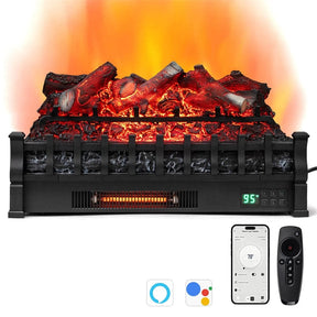 26" WiFi Electric Fireplace Insert Log Set, 1500W Infrared Quartz Heater with App/Voice Control, Realistic Lemonwood Logs, Crackling Sound, 8H Timer