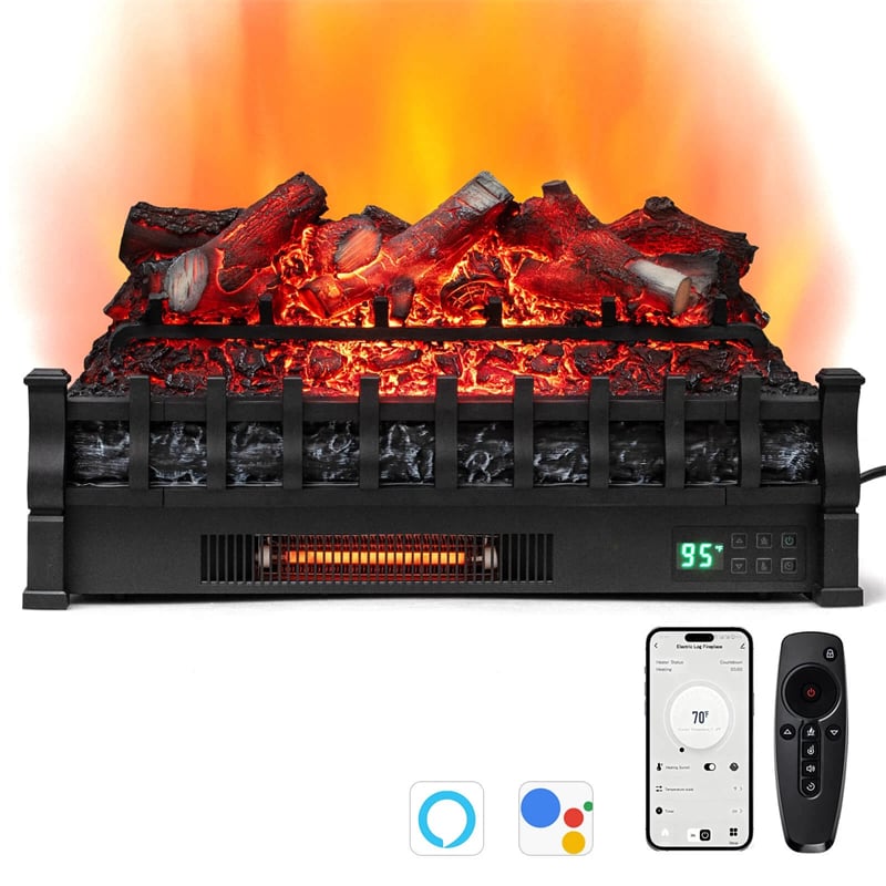 26" WiFi Electric Fireplace Insert Log Set, 1500W Infrared Quartz Heater with App/Voice Control, Realistic Lemonwood Logs, Crackling Sound, 8H Timer