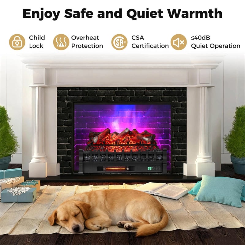 26" WiFi Electric Fireplace Insert Log Set, 1500W Infrared Quartz Heater with App/Voice Control, Realistic Lemonwood Logs, Crackling Sound, 8H Timer