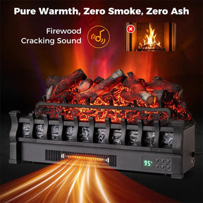 26" WiFi Electric Fireplace Insert Log Set, 1500W Infrared Quartz Heater with App/Voice Control, Realistic Lemonwood Logs, Crackling Sound, 8H Timer