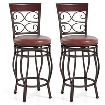 26" Swivel Metal Bar Stools Set of 2, Vintage Upholstered Counter Height Bar Chairs with Back & PU Leather Padded Seat for Pub, Kitchen Island