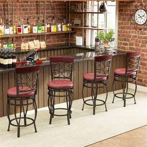 26" Swivel Metal Bar Stools Set of 2, Vintage Upholstered Counter Height Bar Chairs with Back & PU Leather Padded Seat for Pub, Kitchen Island