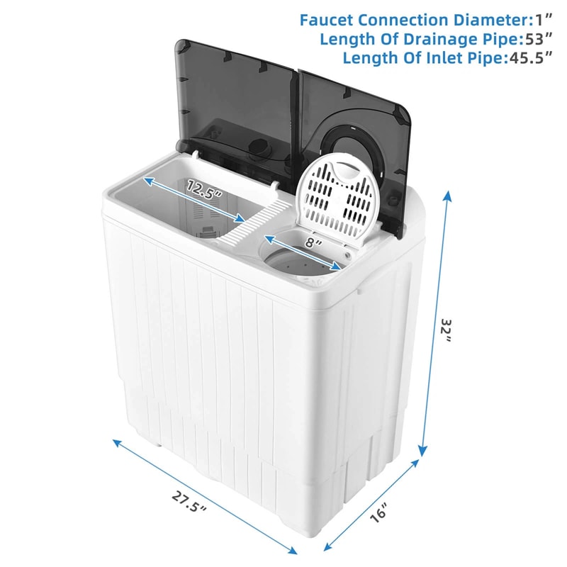 26 LBS 2-in-1 Portable Washing Machine with Drain Pump, Twin Tub Top Load Washer Dryer Combo for RV Dorm