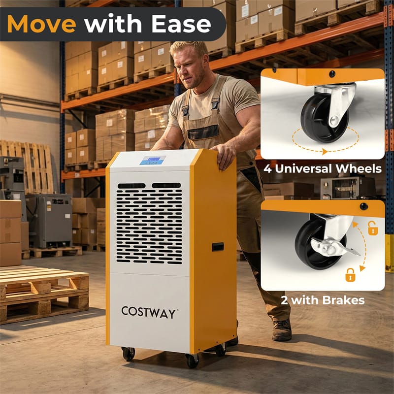 290 Pints Commercial Dehumidifier, 9000 Sq.Ft Industrial Dehumidifier with Pump, Drain Hose, 24H Timer & Wheels for Basement, Warehouse, Job Sites