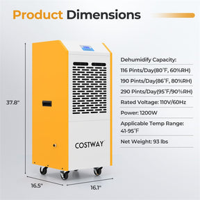 290 Pints Commercial Dehumidifier, 9000 Sq.Ft Industrial Dehumidifier with Pump, Drain Hose, 24H Timer & Wheels for Basement, Warehouse, Job Sites