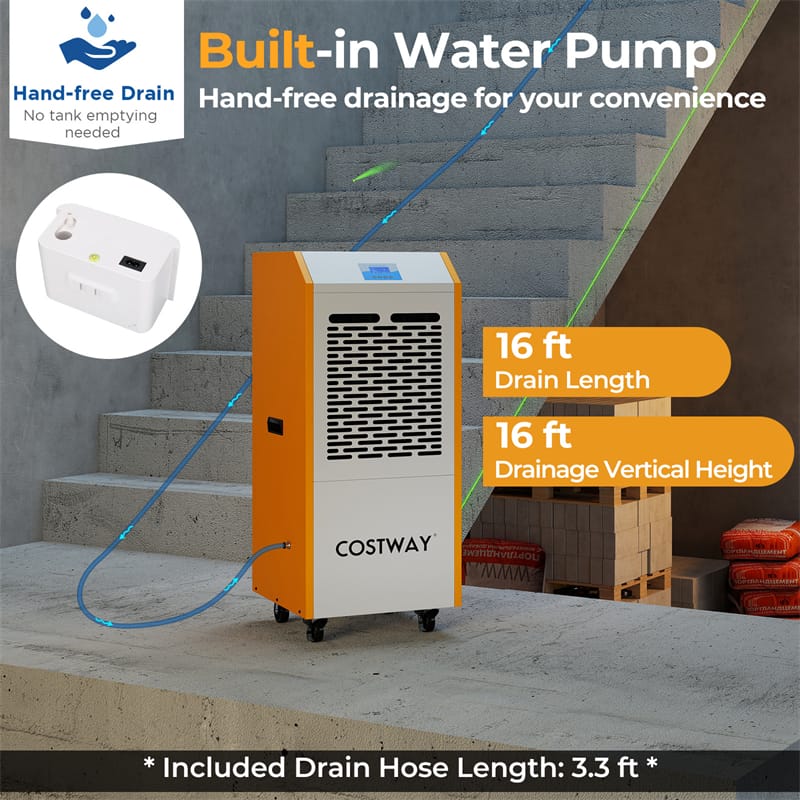 290 Pints Commercial Dehumidifier, 9000 Sq.Ft Industrial Dehumidifier with Pump, Drain Hose, 24H Timer & Wheels for Basement, Warehouse, Job Sites