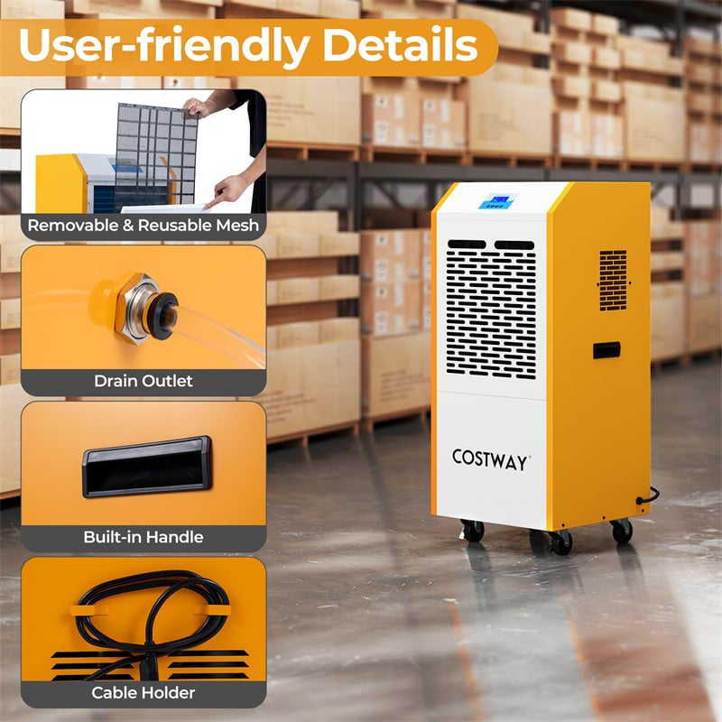 290 Pints Commercial Dehumidifier, 9000 Sq.Ft Industrial Dehumidifier with Pump, Drain Hose, 24H Timer & Wheels for Basement, Warehouse, Job Sites