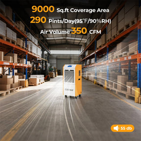 290 Pints Commercial Dehumidifier, 9000 Sq.Ft Industrial Dehumidifier with Pump, Drain Hose, 24H Timer & Wheels for Basement, Warehouse, Job Sites
