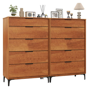 Mid Century Modern 5-Drawer Dresser, Wooden Chest of Drawers with Interlock System, Anti-Tip Kit & Metal Legs for Bedroom, Living Room, Hallway