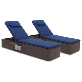 Outdoor Rattan Chaise Lounge with 6-Level Adjustable Backrest, Cushions & Headrest, Patio Reclining Lounge Chair for Poolside Backyard
