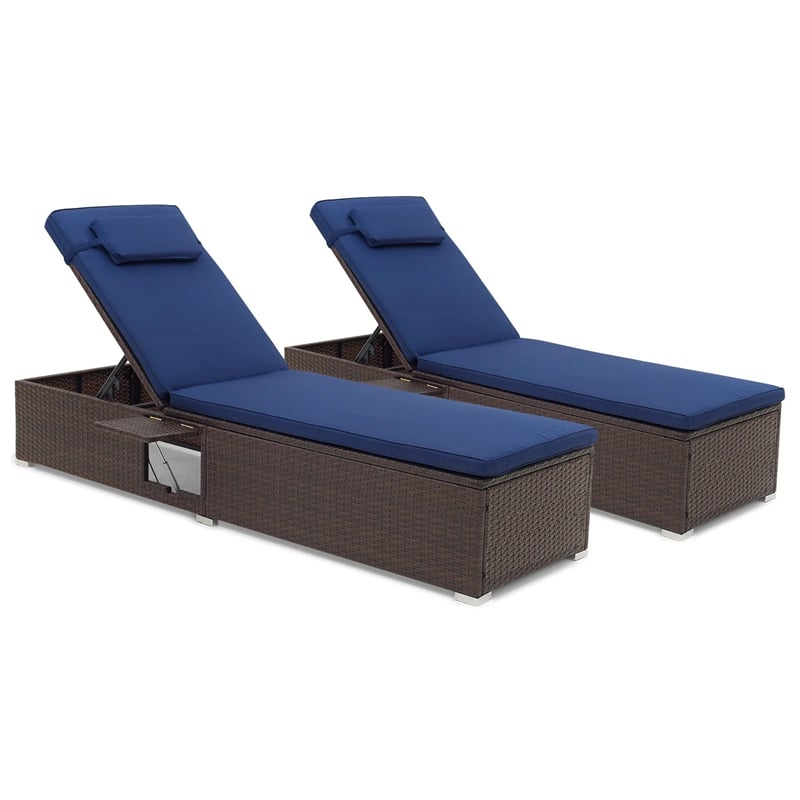 Outdoor Rattan Chaise Lounge with 6-Level Adjustable Backrest, Cushions & Headrest, Patio Reclining Lounge Chair for Poolside Backyard