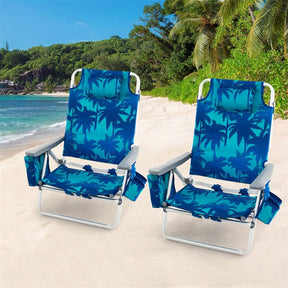2-Pack Folding Beach Chair, Backpack Lawn Chairs, Sling Camping Chair, Patio Reclining Chairs with 5 Adjustable Position, Head Pillow