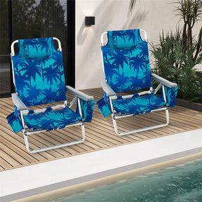 2-Pack Folding Beach Chair, Backpack Lawn Chairs, Sling Camping Chair, Patio Reclining Chairs with 5 Adjustable Position, Head Pillow