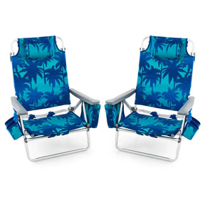 2-Pack Folding Beach Chair, Backpack Lawn Chairs, Sling Camping Chair, Patio Reclining Chairs with 5 Adjustable Position, Head Pillow