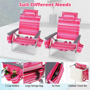 2-Pack Folding Beach Chair, Backpack Lawn Chairs, Sling Camping Chair, Patio Reclining Chairs with 5 Adjustable Position, Head Pillow