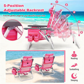 2-Pack Folding Beach Chair, Backpack Lawn Chairs, Sling Camping Chair, Patio Reclining Chairs with 5 Adjustable Position, Head Pillow