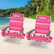 2-Pack Folding Beach Chair, Backpack Lawn Chairs, Sling Camping Chair, Patio Reclining Chairs with 5 Adjustable Position, Head Pillow