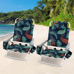 2-Pack Folding Beach Chair, Backpack Lawn Chairs, Sling Camping Chair, Patio Reclining Chairs with 5 Adjustable Position, Head Pillow
