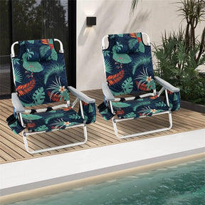 2-Pack Folding Beach Chair, Backpack Lawn Chairs, Sling Camping Chair, Patio Reclining Chairs with 5 Adjustable Position, Head Pillow