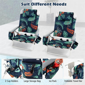 2-Pack Folding Beach Chair, Backpack Lawn Chairs, Sling Camping Chair, Patio Reclining Chairs with 5 Adjustable Position, Head Pillow