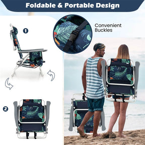 2-Pack Folding Beach Chair, Backpack Lawn Chairs, Sling Camping Chair, Patio Reclining Chairs with 5 Adjustable Position, Head Pillow