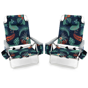 2-Pack Folding Beach Chair, Backpack Lawn Chairs, Sling Camping Chair, Patio Reclining Chairs with 5 Adjustable Position, Head Pillow
