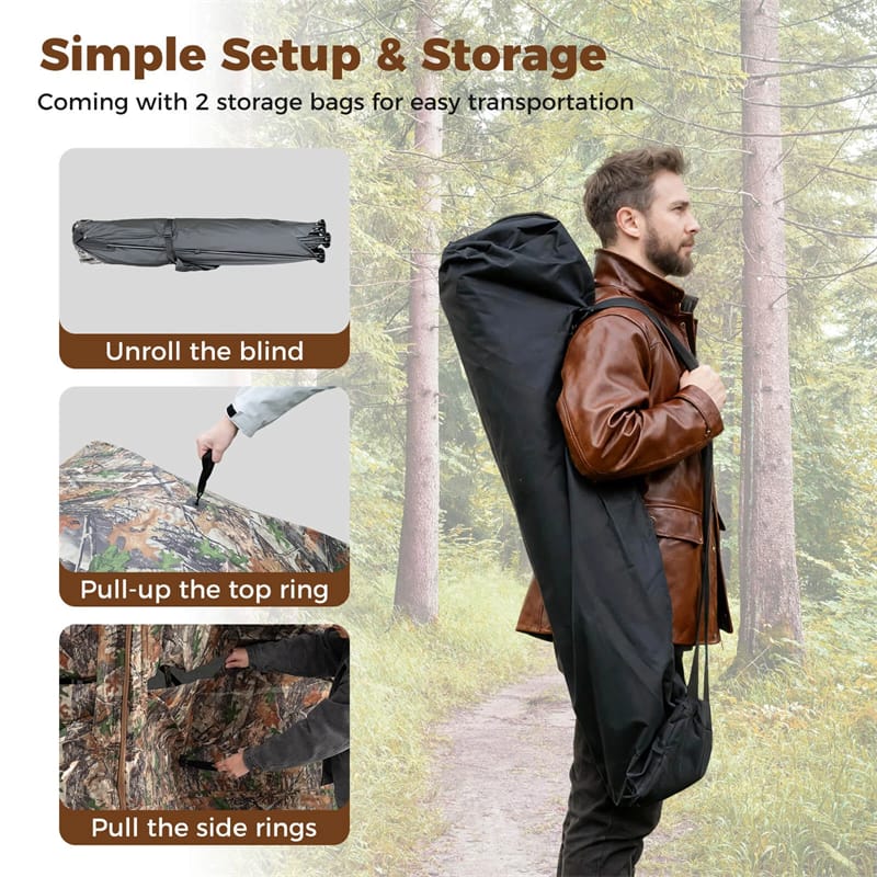 2-6 Person Hunting Blind, Double One-Way See-Through Pop-Up Ground Blind with Silent Slide Windows, 90° Full-Open Door & Carrying Bag for Deer Hunting