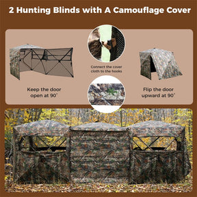 2-6 Person Hunting Blind, Double One-Way See-Through Pop-Up Ground Blind with Silent Slide Windows, 90° Full-Open Door & Carrying Bag for Deer Hunting