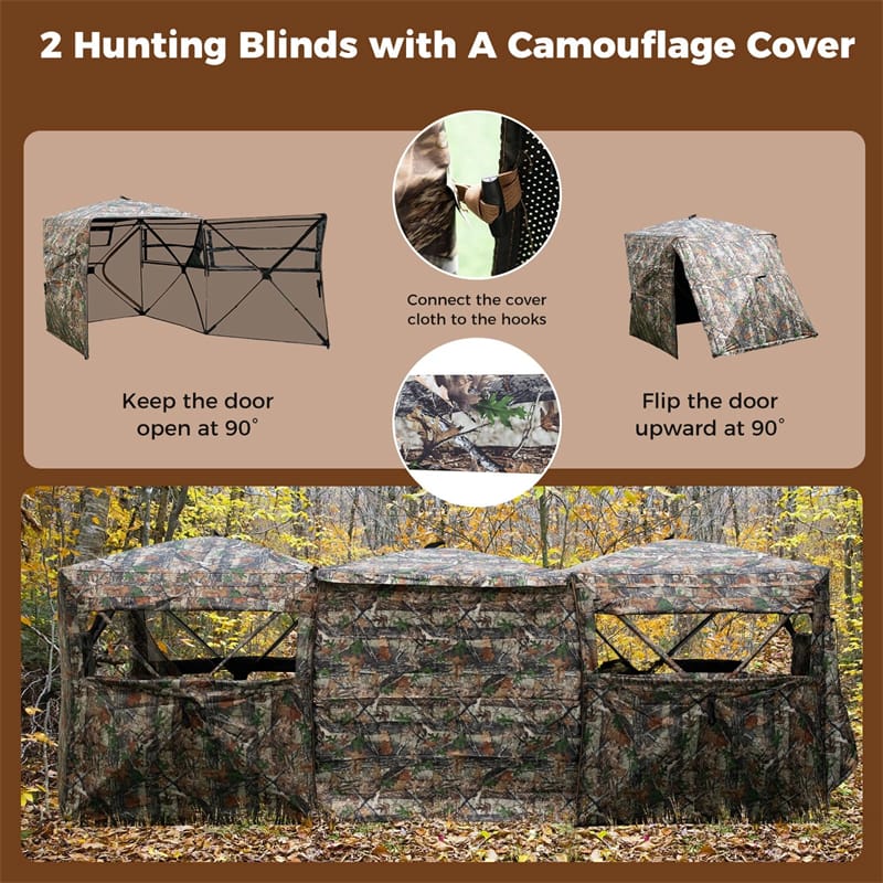 2-6 Person Hunting Blind, Double One-Way See-Through Pop-Up Ground Blind with Silent Slide Windows, 90° Full-Open Door & Carrying Bag for Deer Hunting