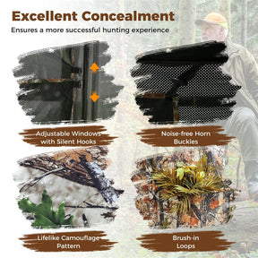 2-6 Person Hunting Blind, Double One-Way See-Through Pop-Up Ground Blind with Silent Slide Windows, 90° Full-Open Door & Carrying Bag for Deer Hunting