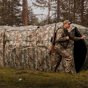 2-6 Person Hunting Blind, Double One-Way See-Through Pop-Up Ground Blind with Silent Slide Windows, 90° Full-Open Door & Carrying Bag for Deer Hunting