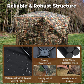 2-6 Person Hunting Blind, Double One-Way See-Through Pop-Up Ground Blind with Silent Slide Windows, 90° Full-Open Door & Carrying Bag for Deer Hunting