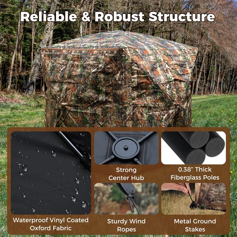 2-6 Person Hunting Blind, Double One-Way See-Through Pop-Up Ground Blind with Silent Slide Windows, 90° Full-Open Door & Carrying Bag for Deer Hunting