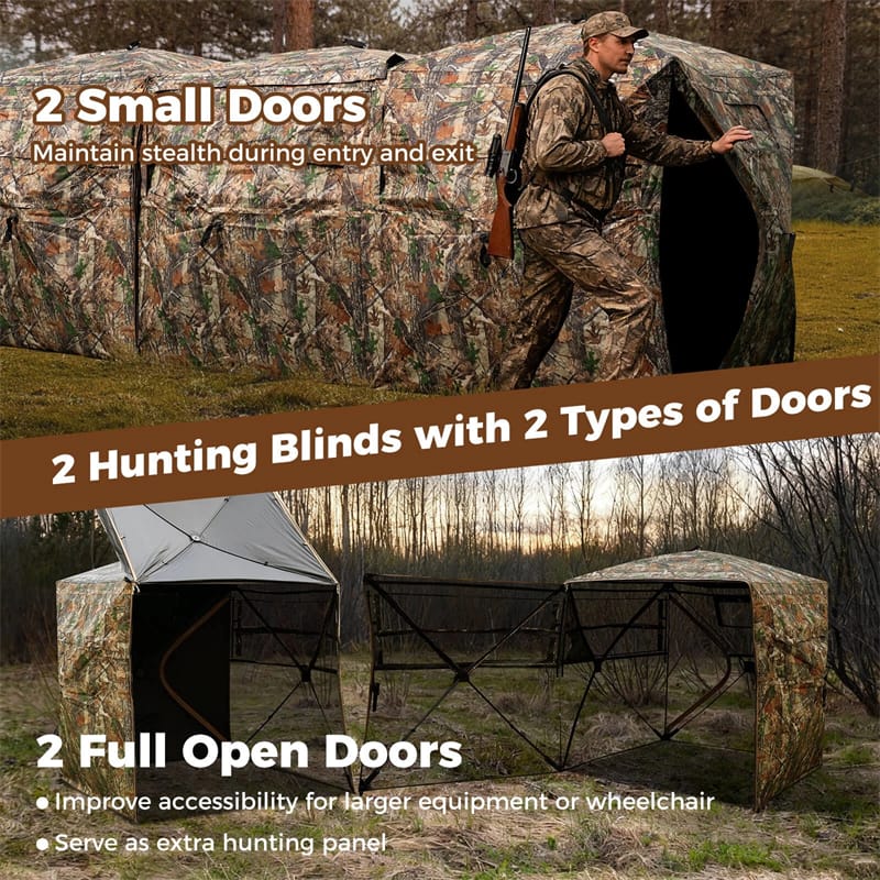 2-6 Person Hunting Blind, Double One-Way See-Through Pop-Up Ground Blind with Silent Slide Windows, 90° Full-Open Door & Carrying Bag for Deer Hunting