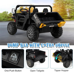 2-Seater Kids Ride On UTV, 12V Battery Powered Electric Toy Car with Remote Control, Dump Bed & Extra Shovel