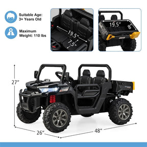 2-Seater Kids Ride On UTV, 12V Battery Powered Electric Toy Car with Remote Control, Dump Bed & Extra Shovel